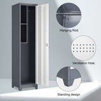Broom Storage Cabinet Narrow Slim with Hooks and Shelves, Heavy-Duty