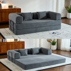 Convertible Sleeper Sofa Bed with Fixed Shape Frame and Cylindrical Pillow - Fabric