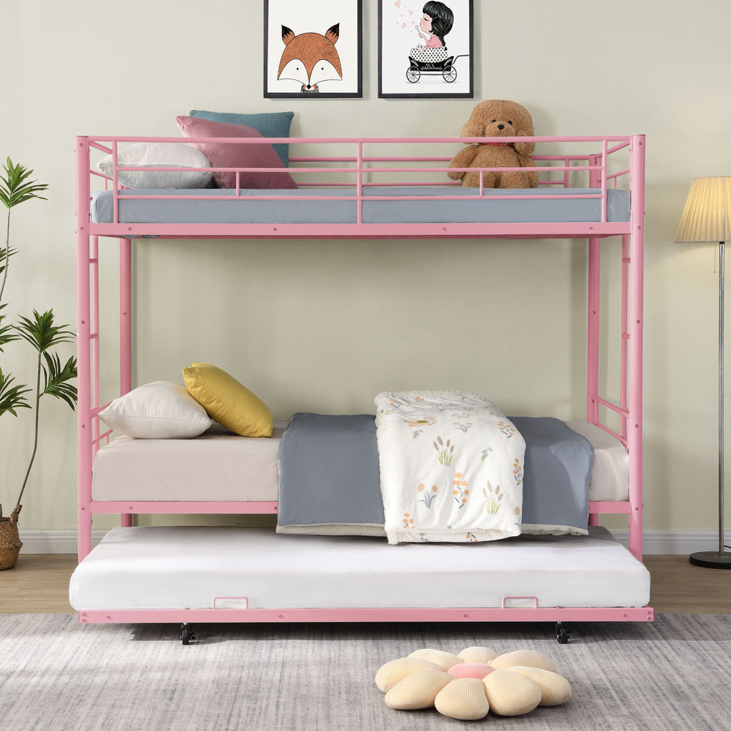 Twin Over Twin Metal Bunk Bed with Trundle - Black
