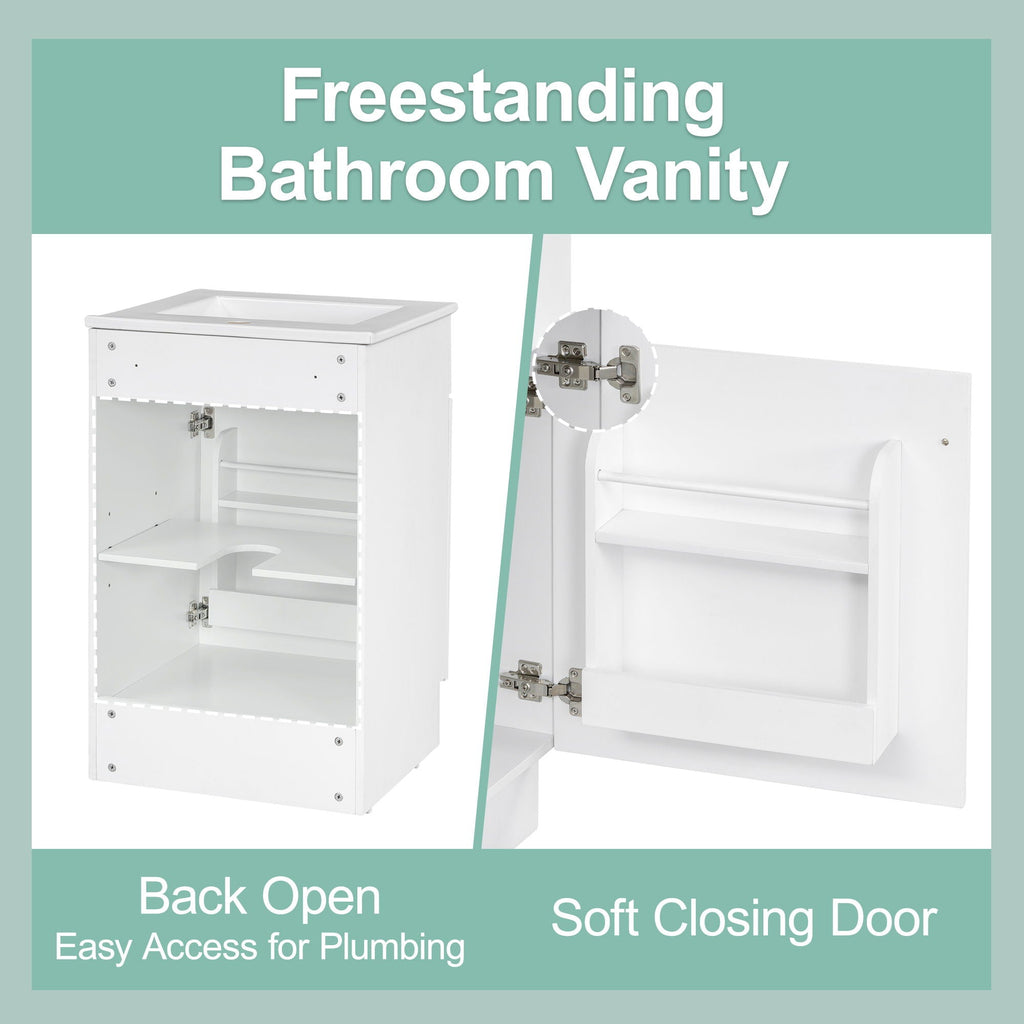 Bathroom Vanity with Sink and Adjustable Shelf - Multiple Colors