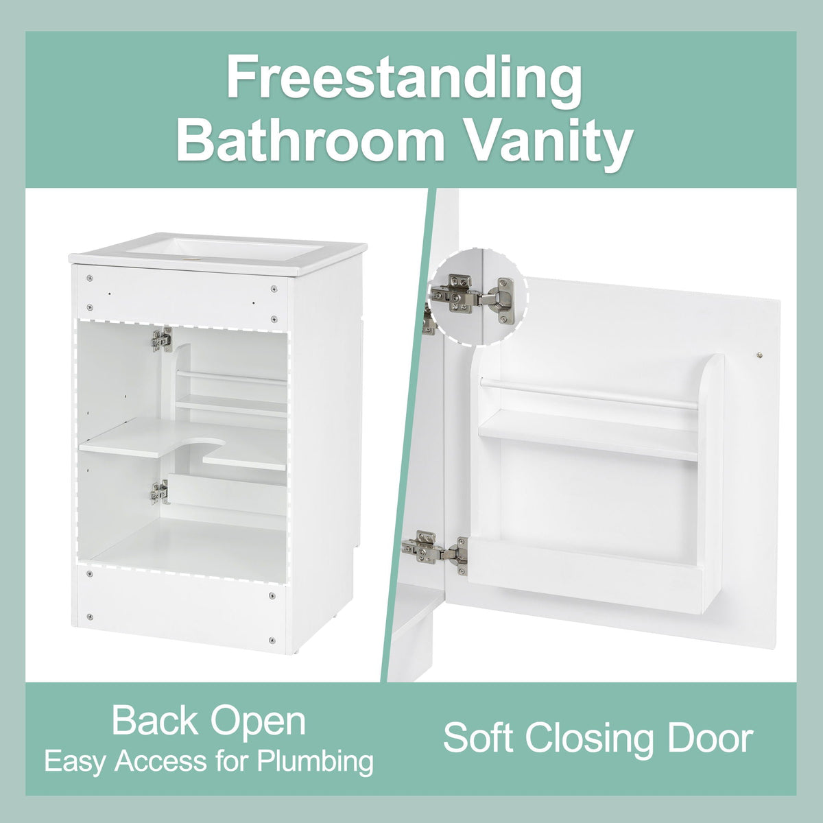 Bathroom Vanity with Sink and Adjustable Shelf - Multiple Colors
