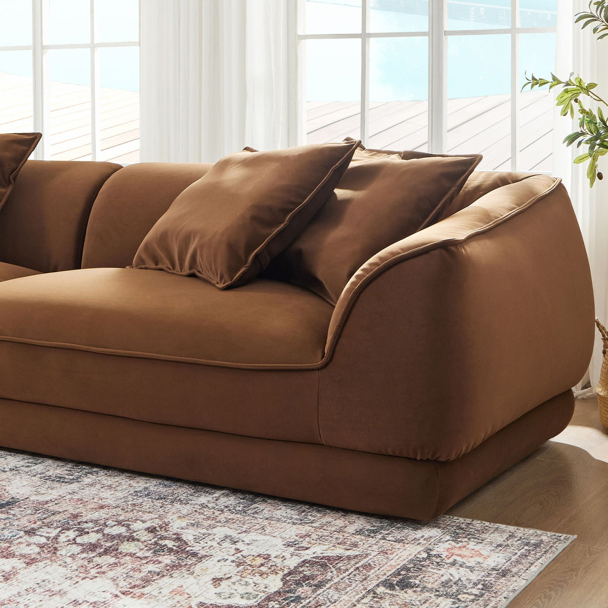 Nordic Modern Sofa With Removable Pillowcase and High Density Sponge - Dark Brown