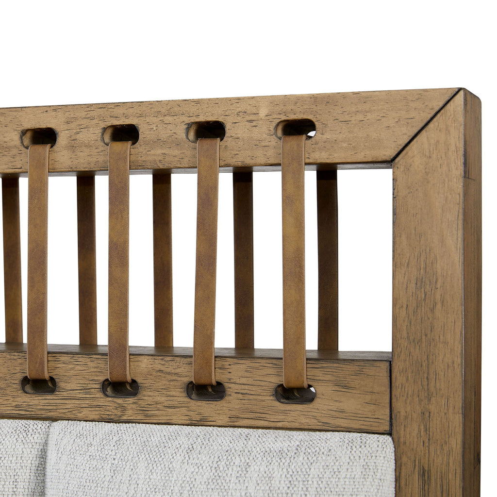 Light Brown Upholstered Panel Bed with Strap Detail - Queen or King