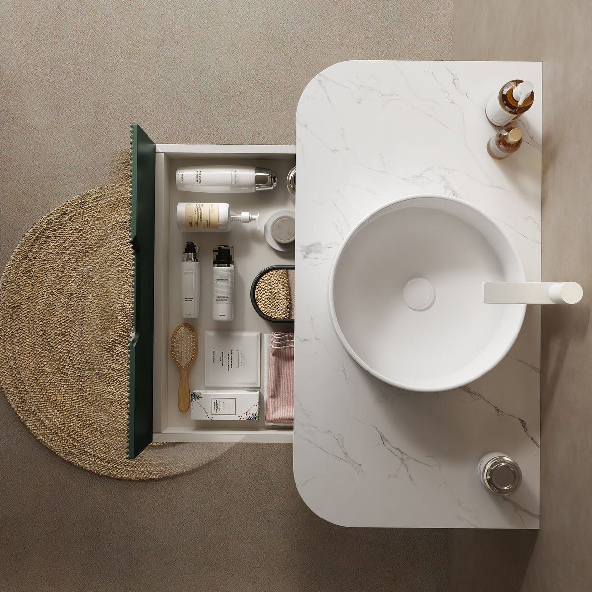 36" Floating Bathroom Vanity with Curved Edges and Ceramic Sink - Dark Green