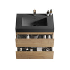 Natural Oak Bathroom Vanity with Floating Quartz Sink - Light Brown