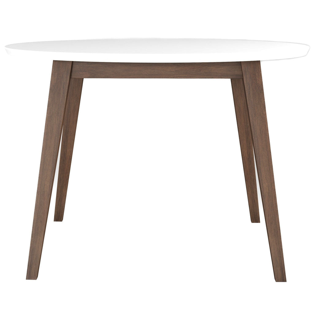 White Round Dining Table with Solid Wood Construction - White