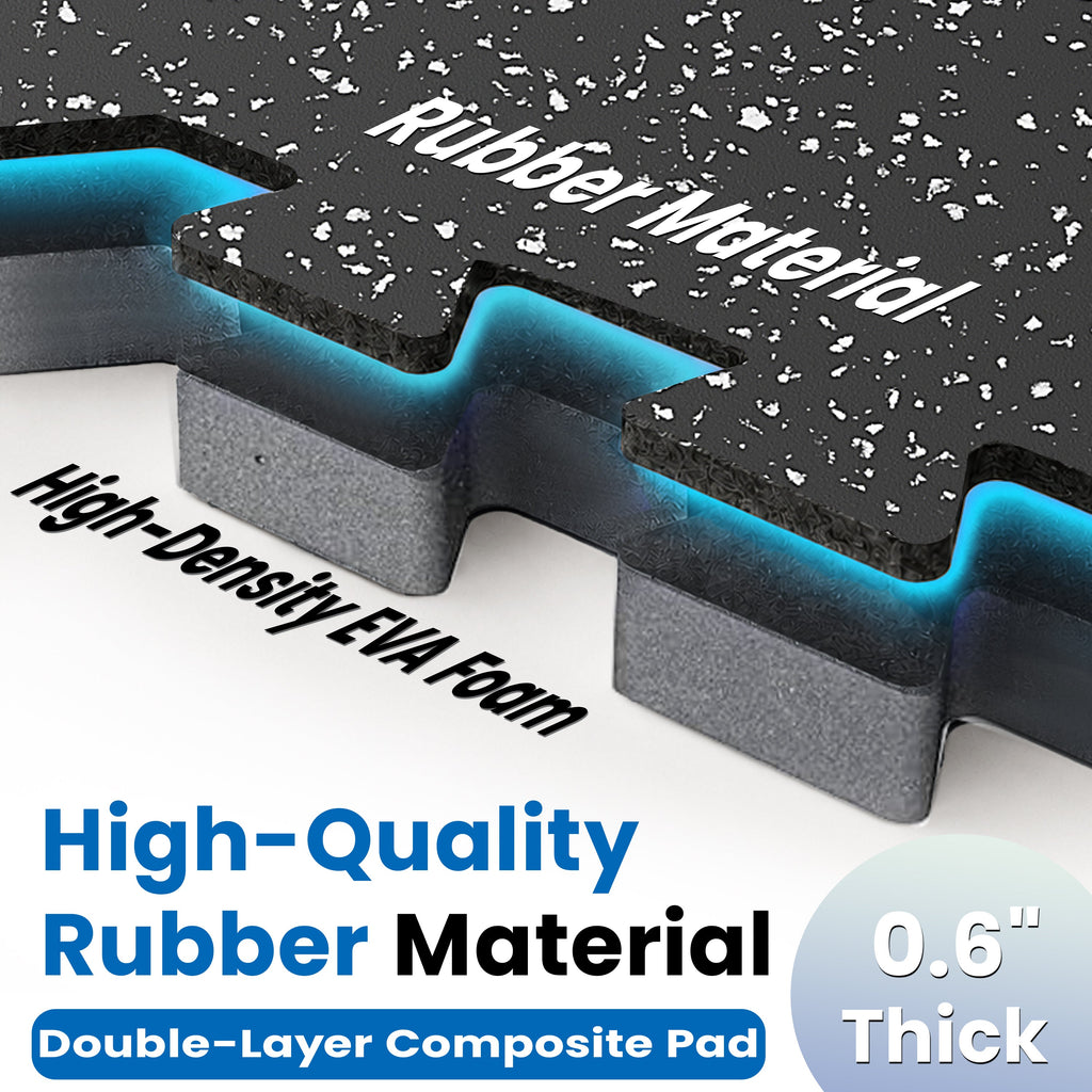 0.6 Inch Thick Interlocking Gym Floor Mats with Cushioned EVA Foam - Black White or Black+Blue