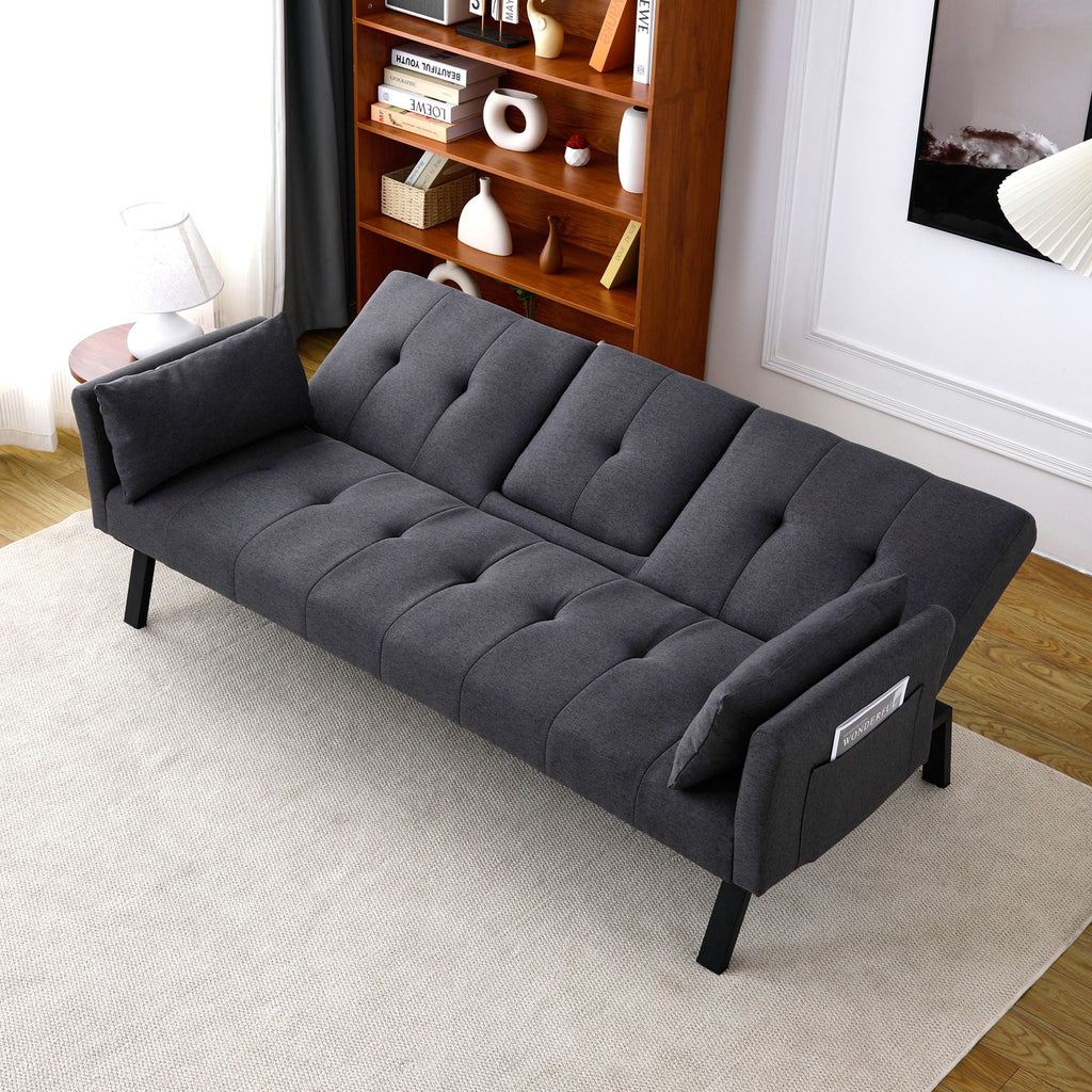 Foldable Sofa Bed with Cup Holder and Solid Wood Frame - Multiple Colors