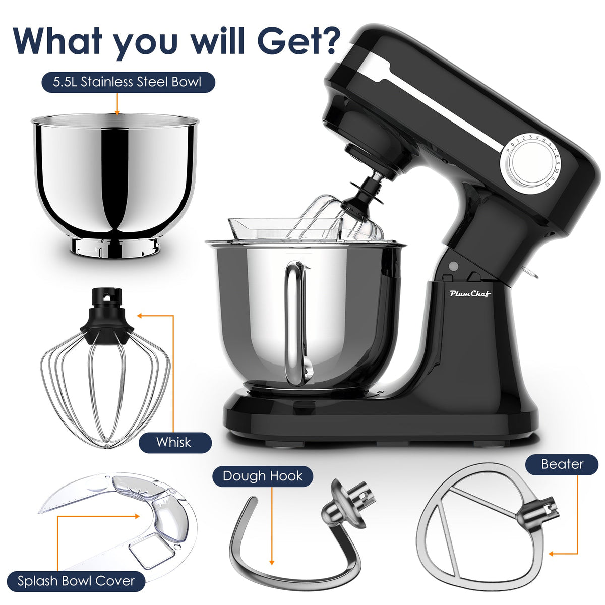 5.5QT Electric Stand Mixer with 12-Speed Tilt-Head – Stainless Steel Bowl