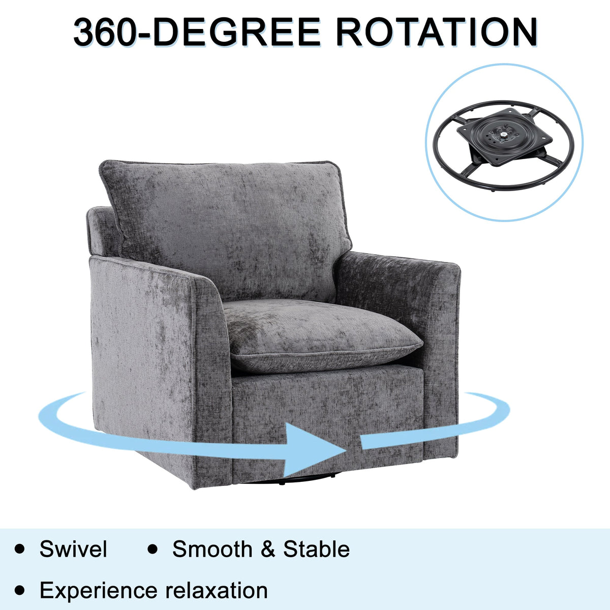 360° Swivel Accent Chair with Chenille Upholstery - Gray