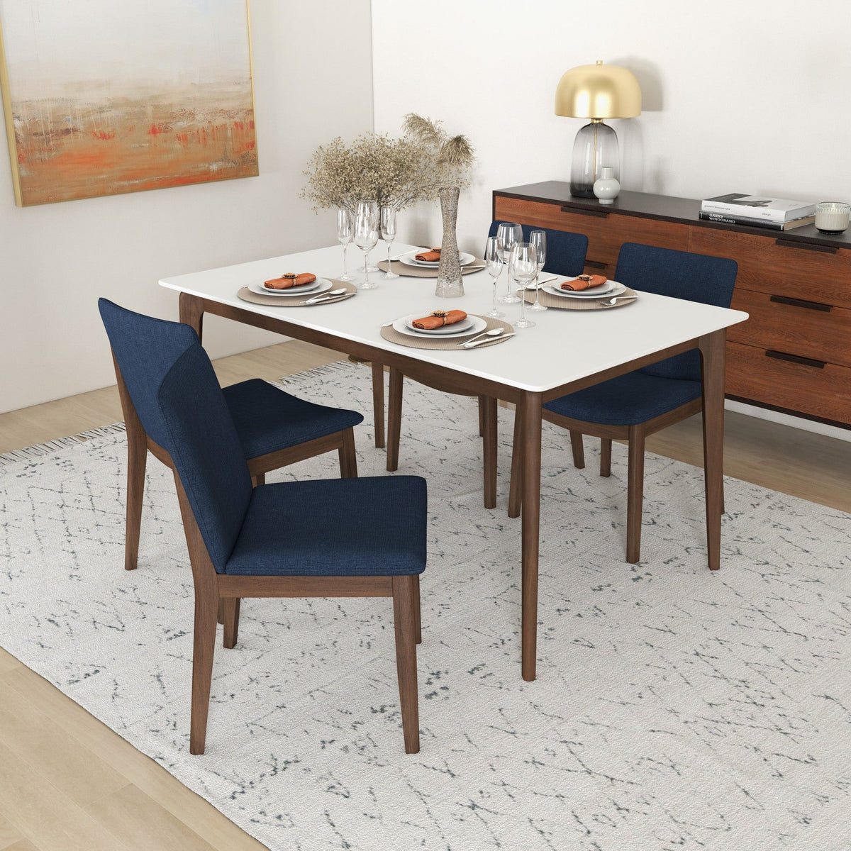 Mid-Century Modern Solid Wood Dining Chair Set with Fabric Upholstery - Multiple Colors