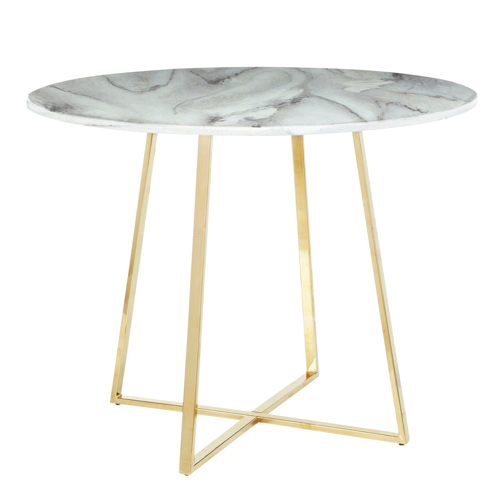 Contemporary Glam Dining Table with Round Marble Top - Pearl Silver, Gold, or Black