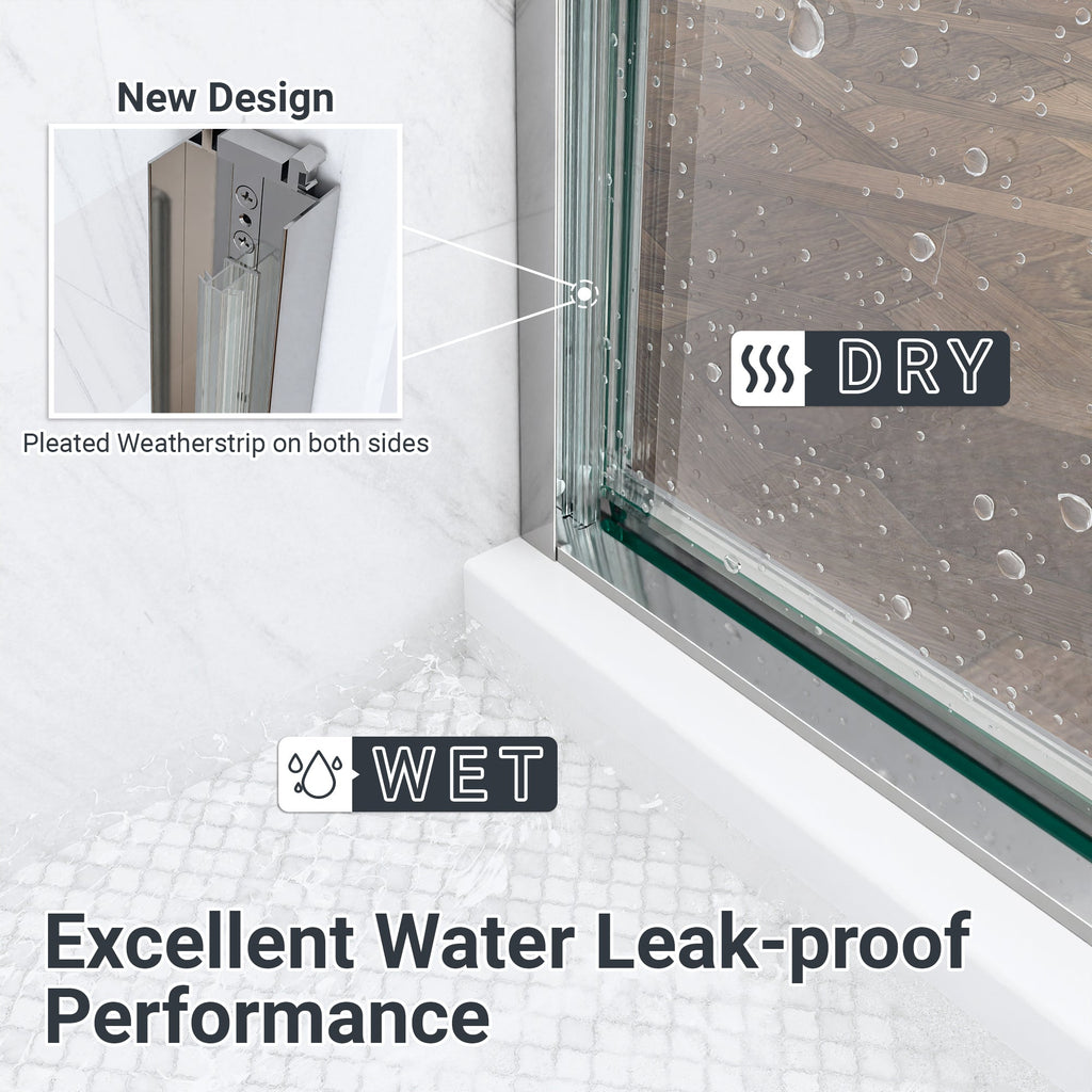 Semi-Frameless Double Sliding Shower Door with Tempered Glass - Clear
