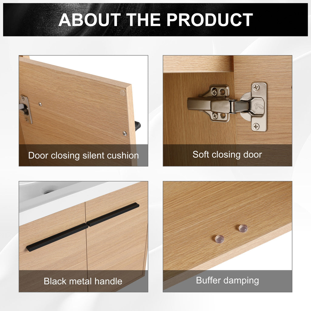 Bathroom Vanity Set with Resin Countertop Sink and 2 Doors - Light Brown Oak