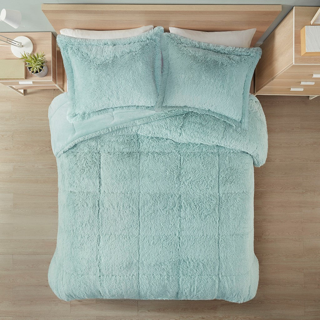 Twin/Twin XL Shaggy Long Fur Comforter Mini Set with Plush Reverse - Gray