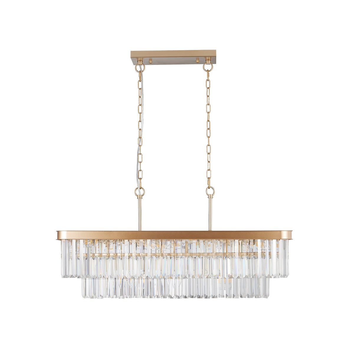 Rectangular Crystal Chandelier with Adjustable Height - Gold