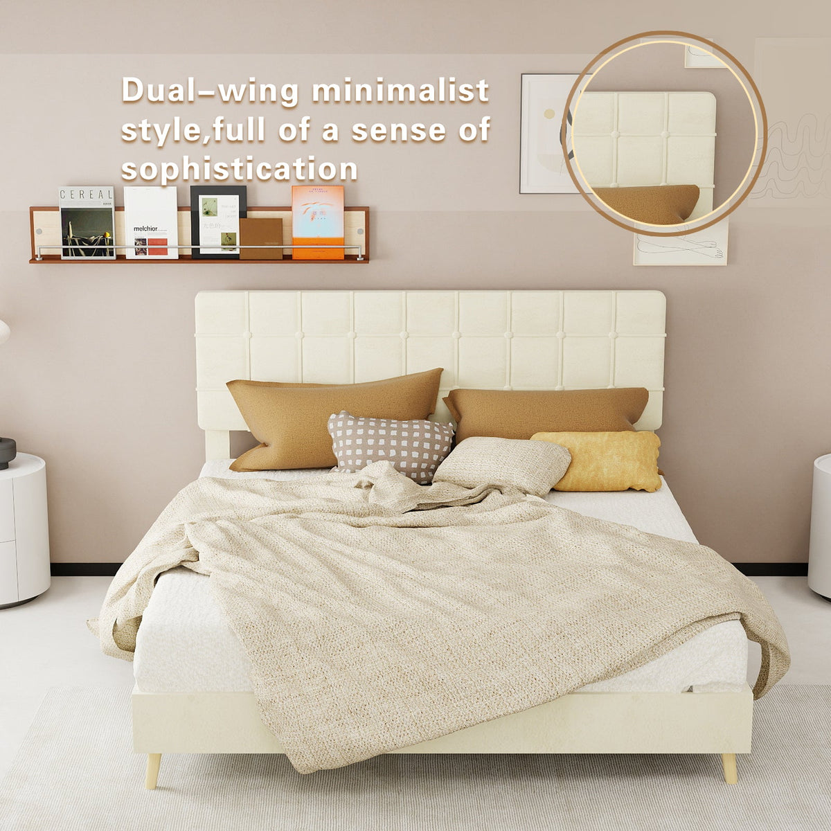 Modern Upholstered Queen Bed Frame with Tufted Headboard – Holland Velvet