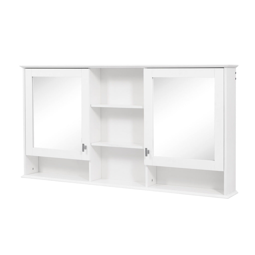Wall Mount Mirror Cabinet with Adjustable Shelves - White