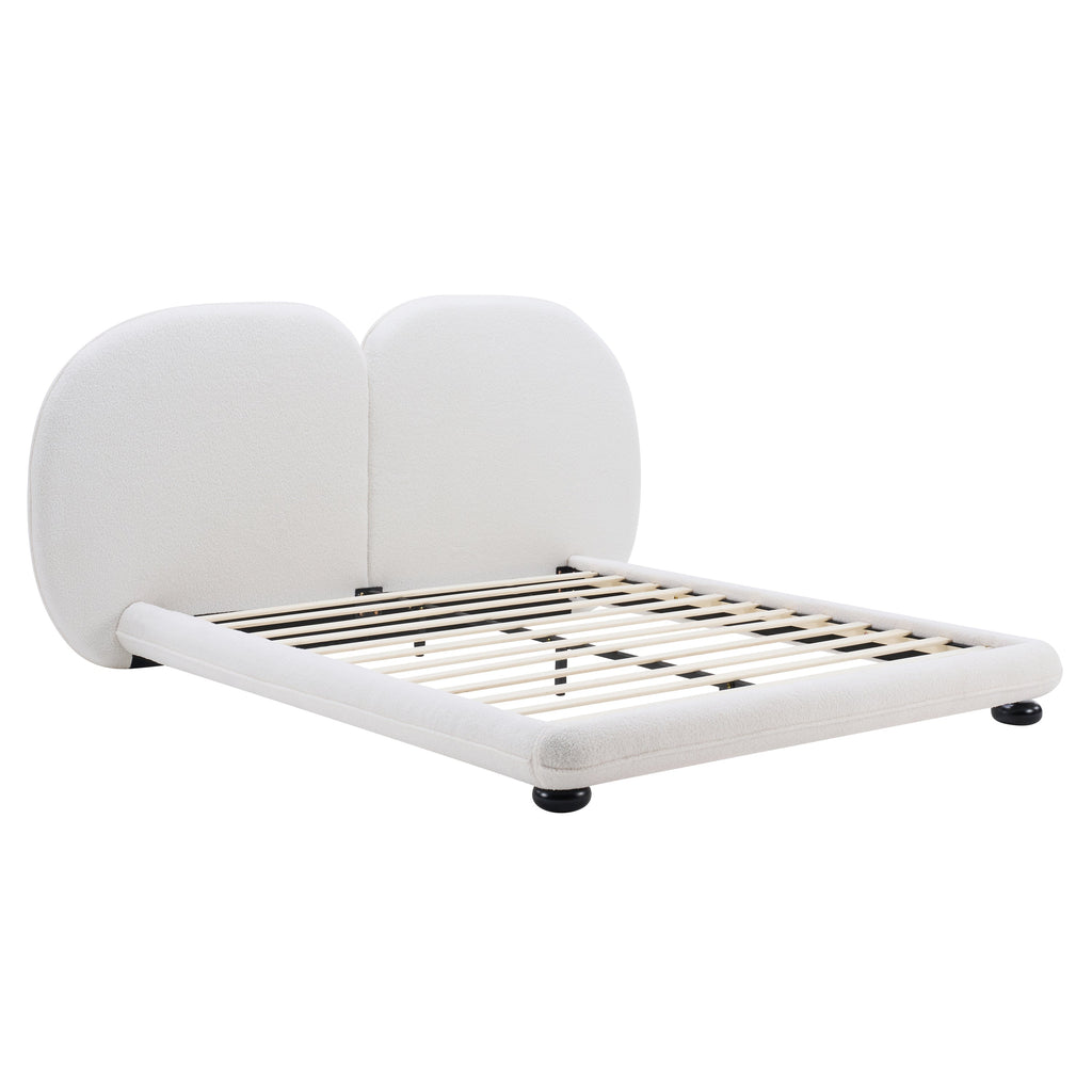 Extra Thick Upholstered Platform Bed Frame with Luxury Split Headboard - White