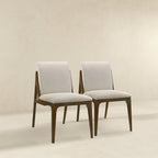 Elegant Dining Chair Set with Upholstered Fabric - Light Brown or Beige