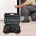 Socket and Ratchet Tool Set with Locking Toolbox - Black