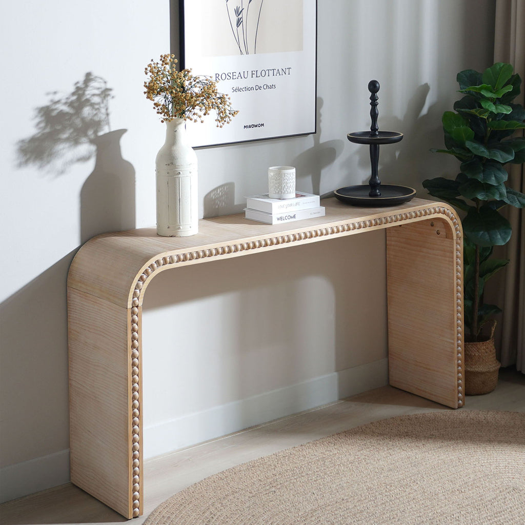 Waterfall Console Table with Seamless Curved Design - Light Brown, White, Black