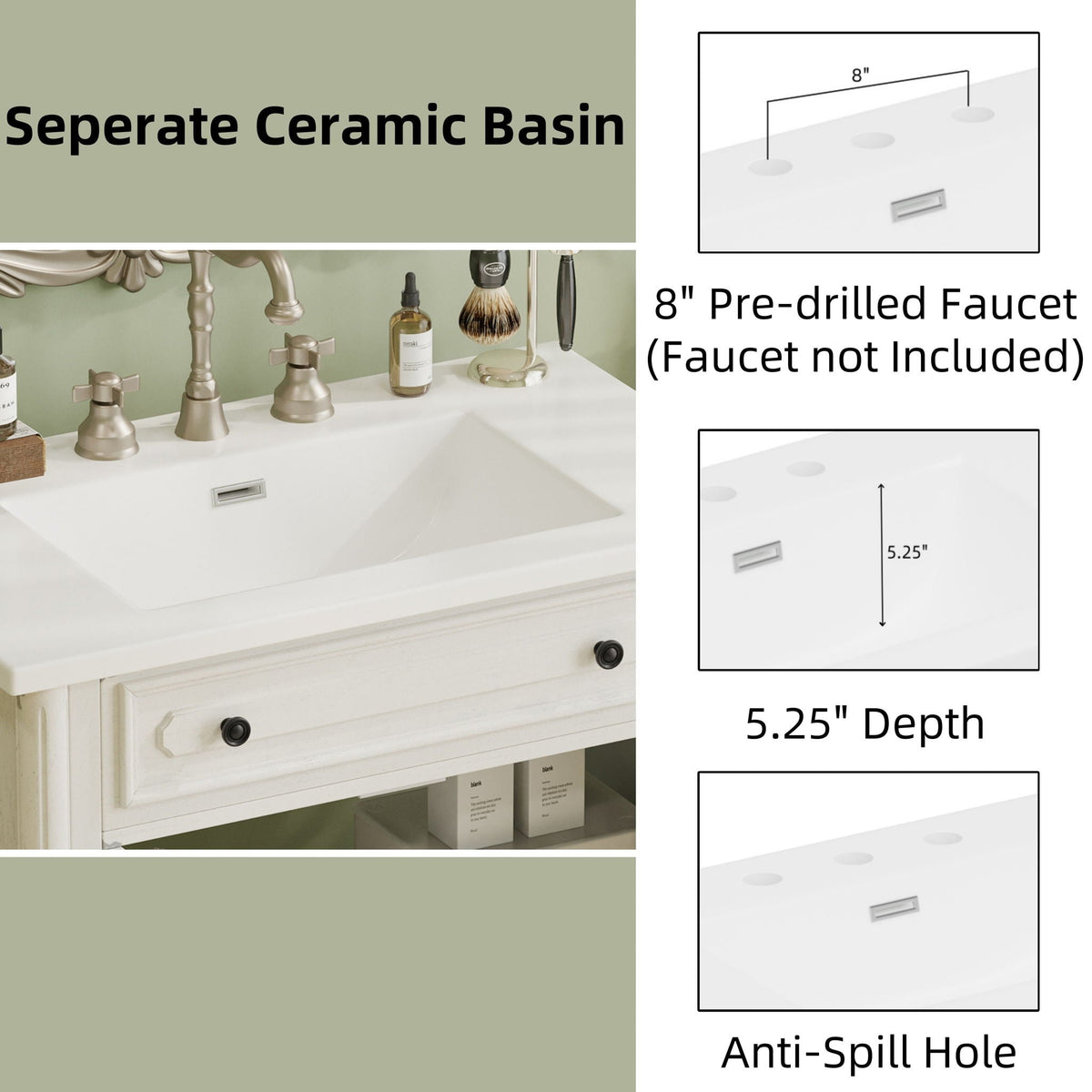 Vintage Bathroom Vanity With Sink and Soft-Close Doors - Dark Gray or White