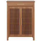 5 Tier Shoe Cabinet with Louvered Doors and Drawer - Brown