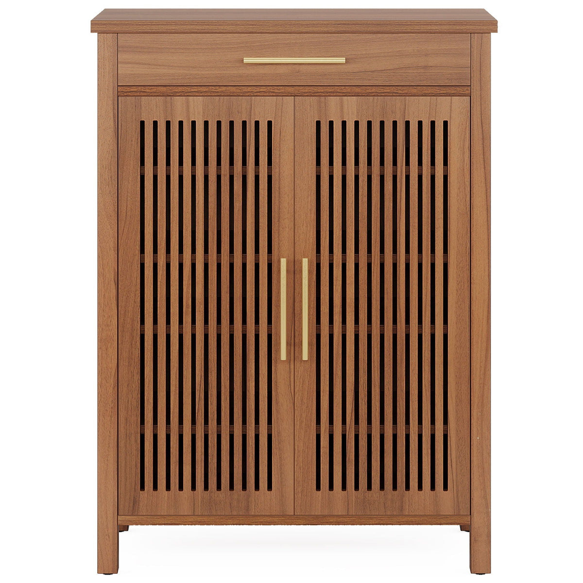 5 Tier Shoe Cabinet with Louvered Doors and Drawer - Brown