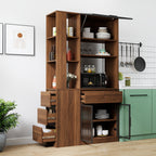 Tall Storage Cabinet with Glass Doors and Drawers - Walnut