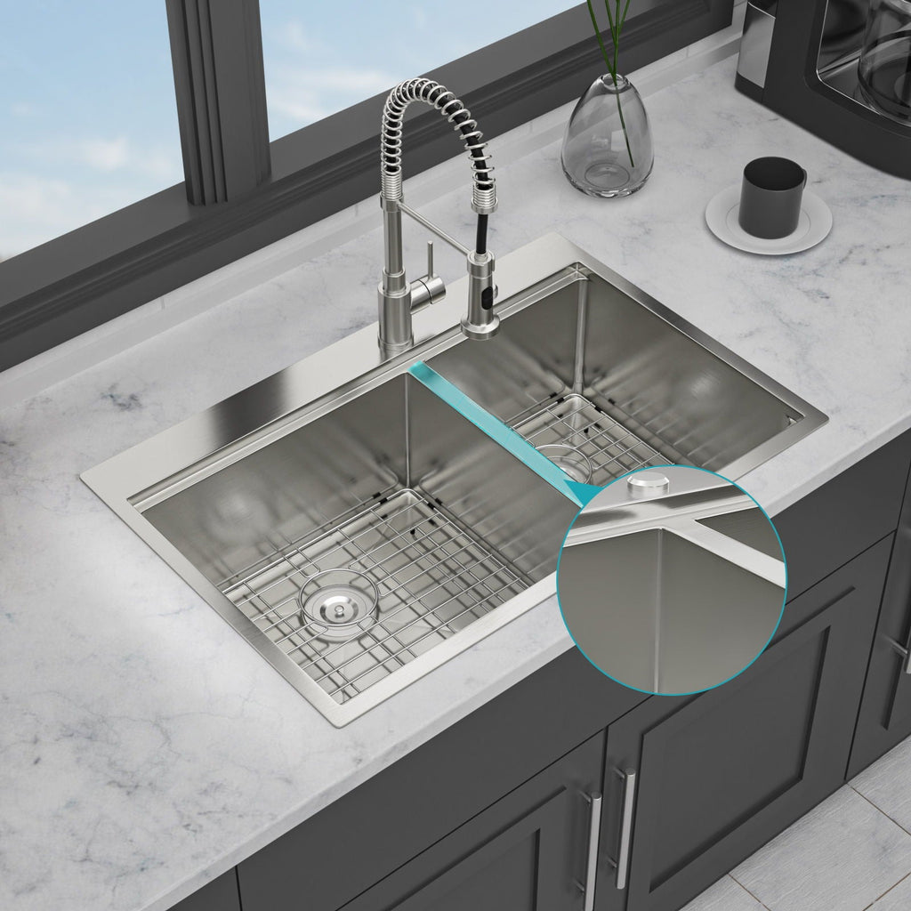 Gray Double Bowl Kitchen Sink with Durable Stainless Steel - Dual Mount