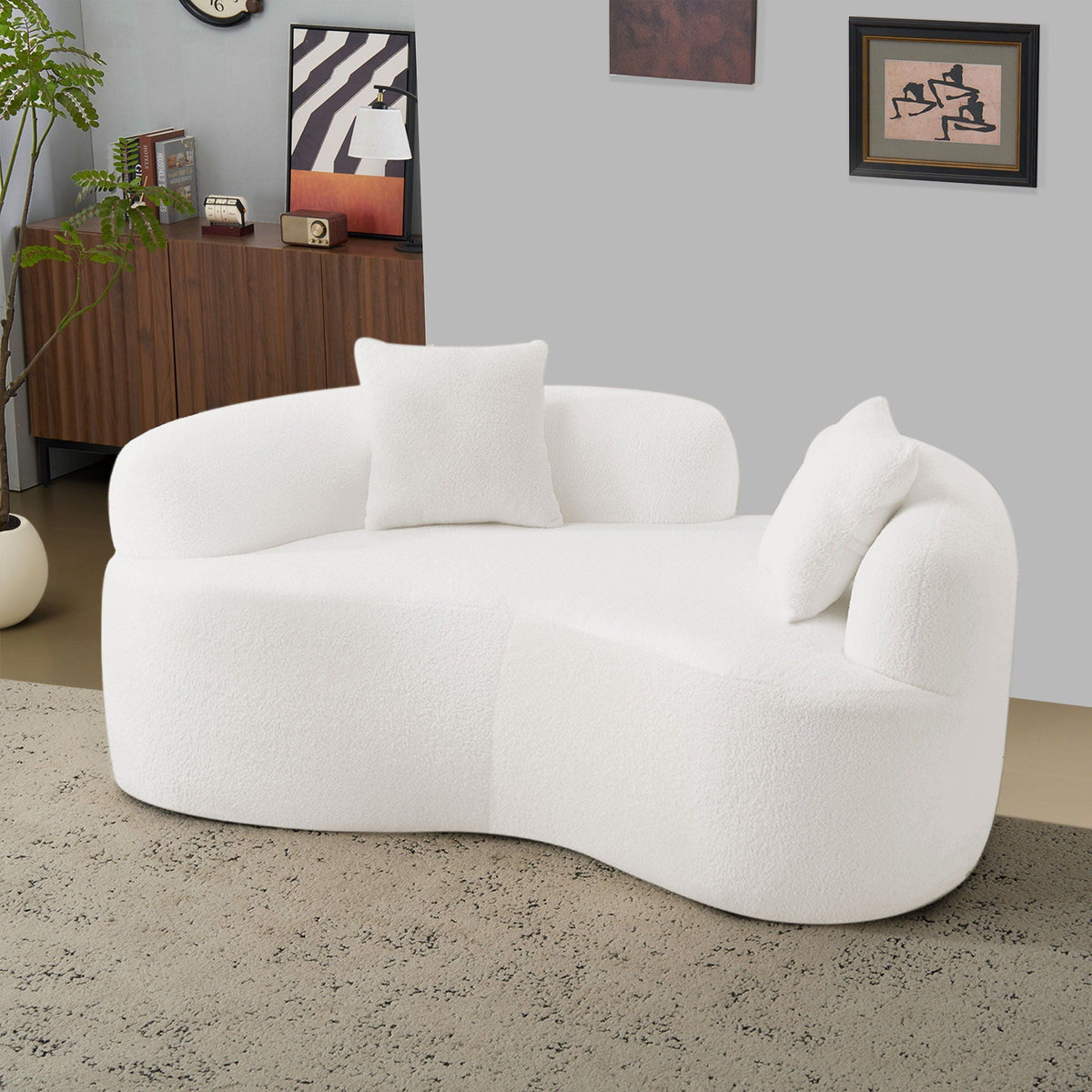 Modern Curved Loveseat with Medium-Firm Cushion - Gray or White