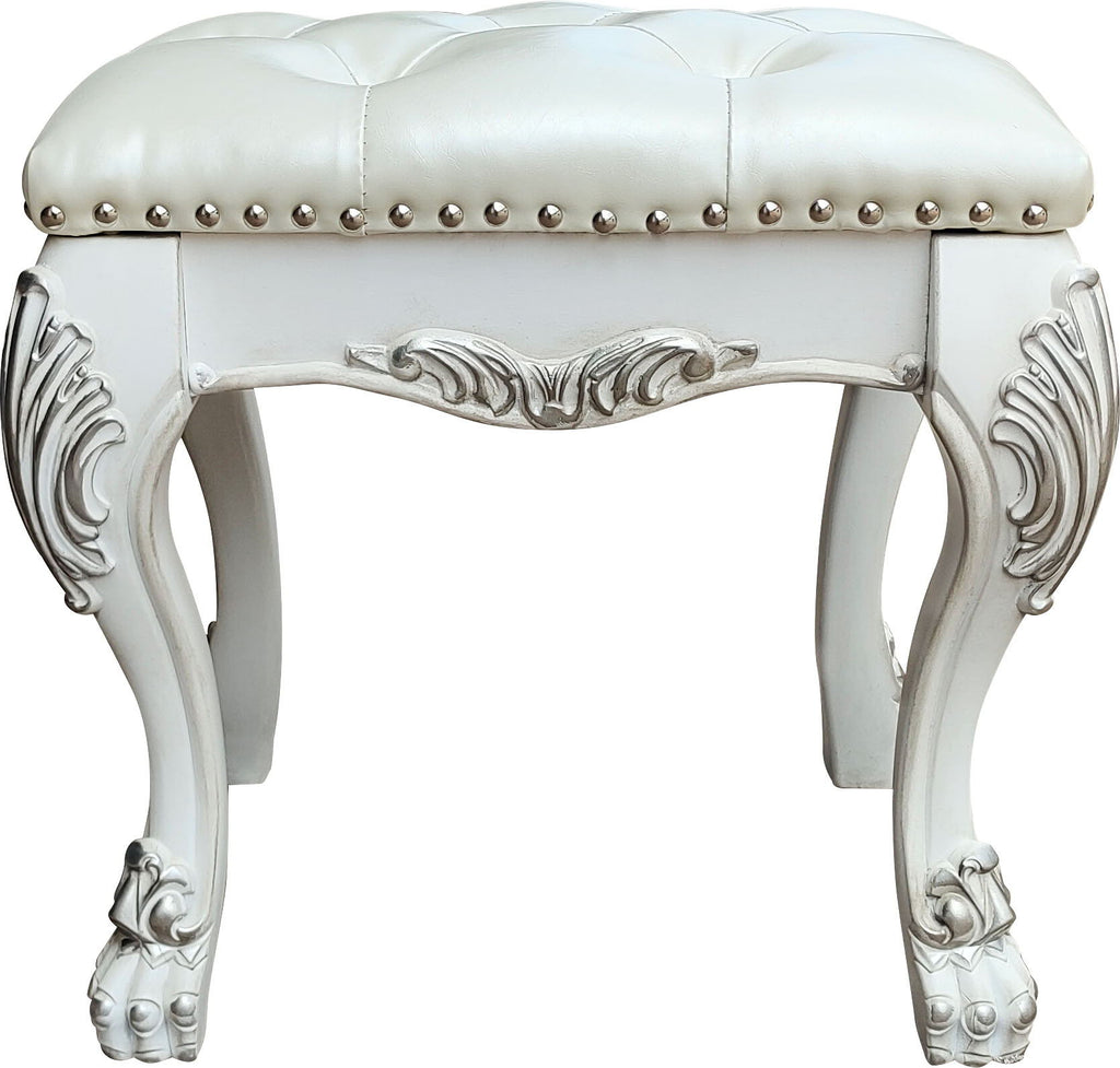 Bone White Vanity Stool with Foam-Padded PU Leather Seat