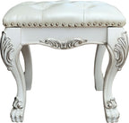 Bone White Vanity Stool with Foam-Padded PU Leather Seat