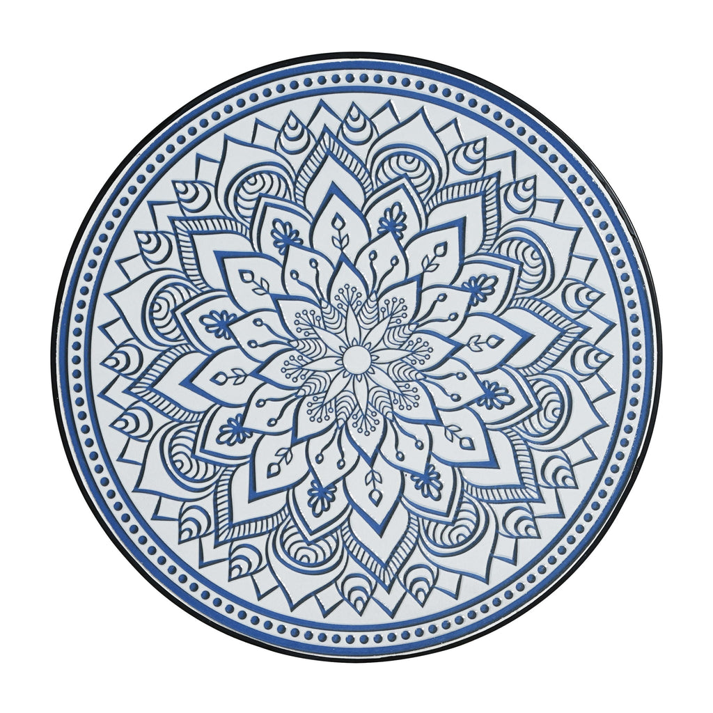 Outdoor Round Side Table With Mosaic Style Top And Curved Iron Legs