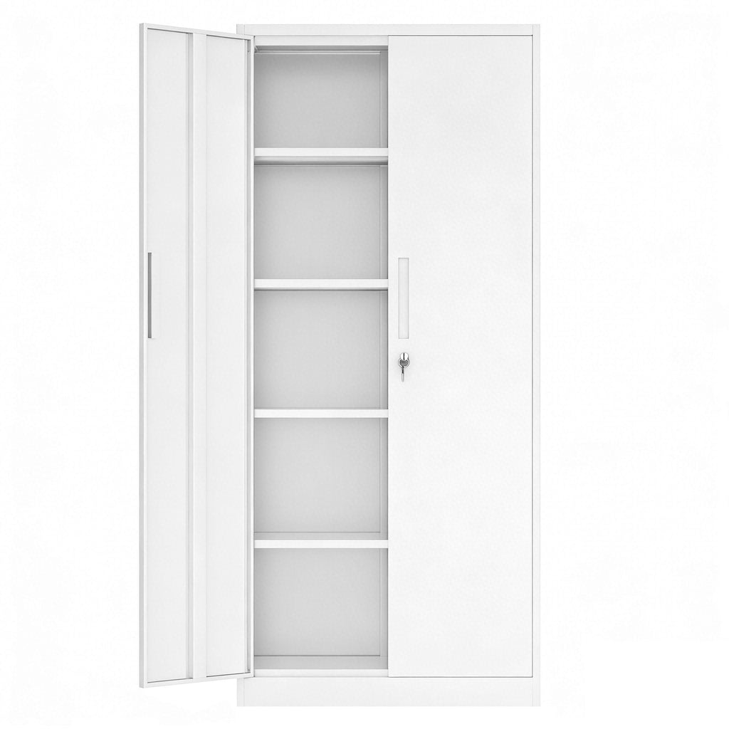 Steel Garage Storage Cabinet with Adjustable Shelves and Lock – Black or White