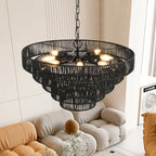 24" Rustic 5-Tier Pendant Light Chandelier with 8 E12 Sockets - Black