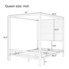 Canopy Bed With Tall Upholstered Headboard - 4 Poster Frame - Gold or Black