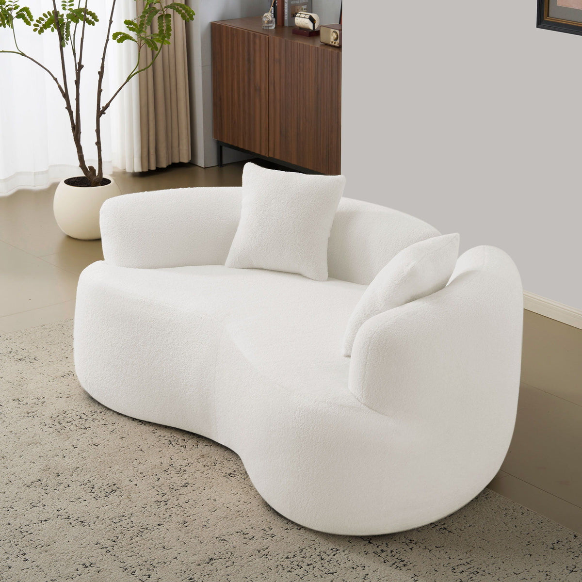 Modern Curved Loveseat with Medium-Firm Cushion - Gray or White