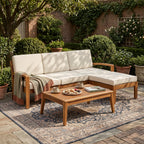 L Shape 3-Piece Acacia Wood Patio Sofa Set with Waterproof Cushions - Natural Finish