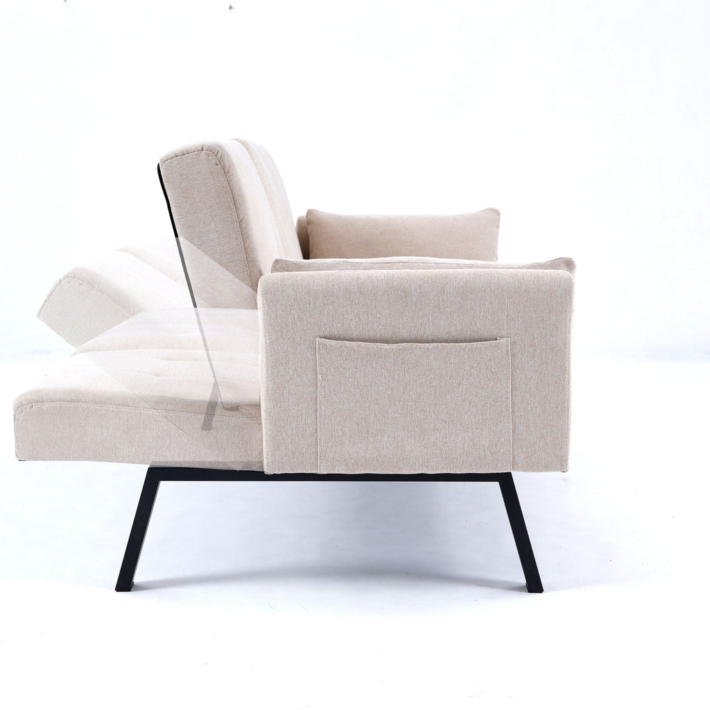 Foldable Sofa Bed with Cup Holder and Solid Wood Frame - Multiple Colors