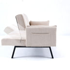Foldable Sofa Bed with Cup Holder and Solid Wood Frame - Multiple Colors