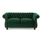 Chesterfield Loveseat Sofa with Tufted Velvet - Emerald or Navy Blue