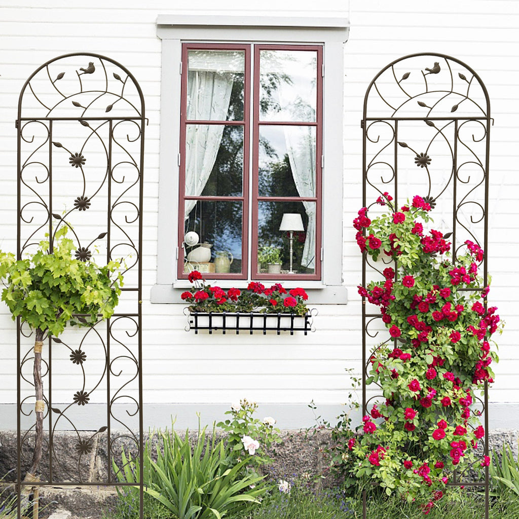 Rustproof Metal Garden Trellis Set with Reliable Plant Support - Brown