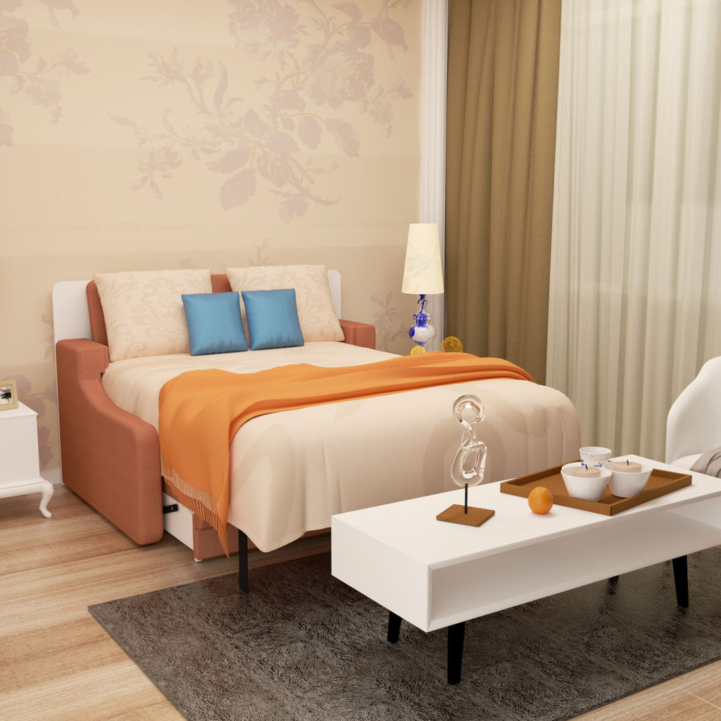 Vertical Murphy Bed with Sofa and Gas Struts - Orange