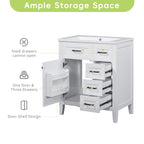 30" Bathroom Vanity Cabinet Base with Drawers - White