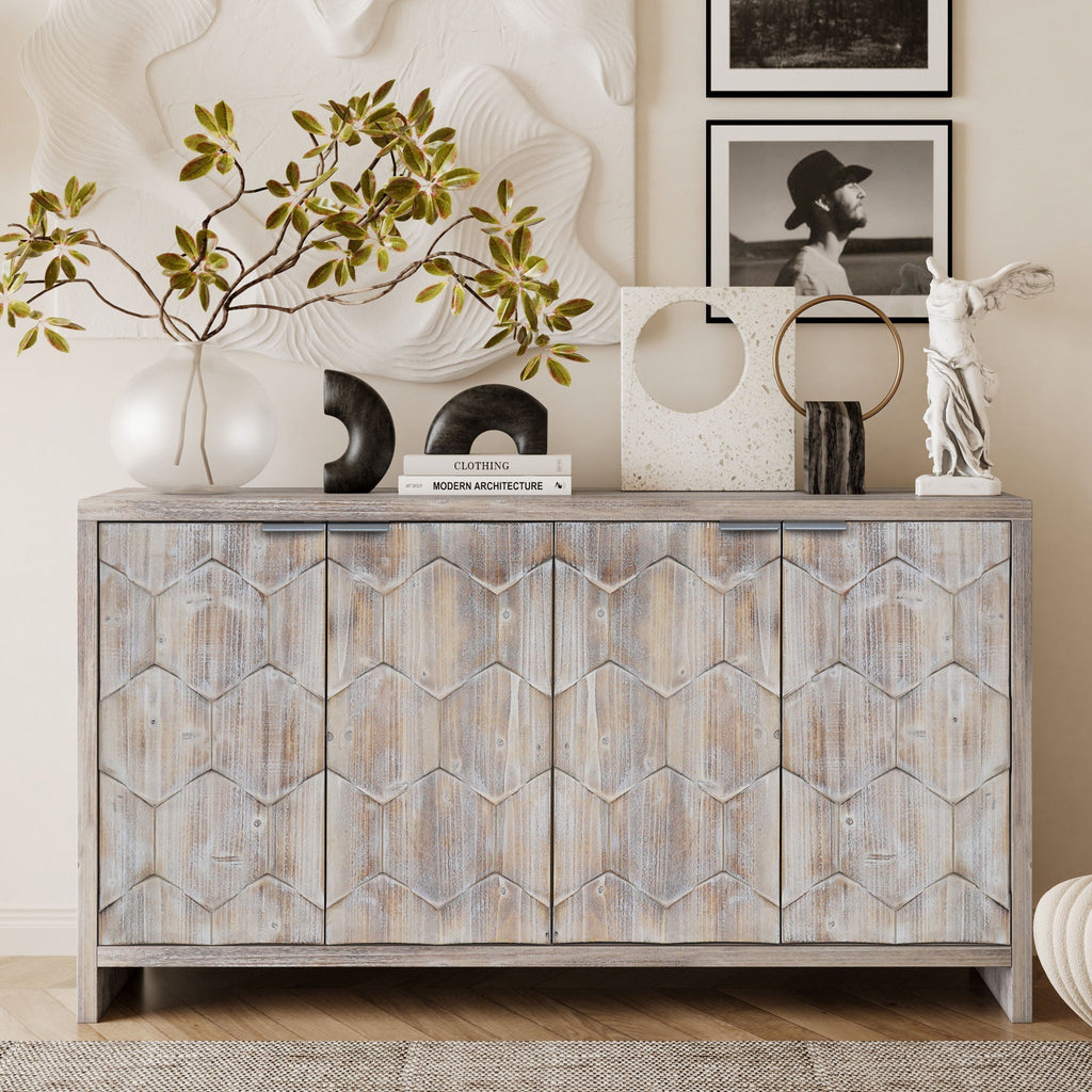 Farmhouse Style Wooden Sideboard with Adjustable Shelves - Light Brown
