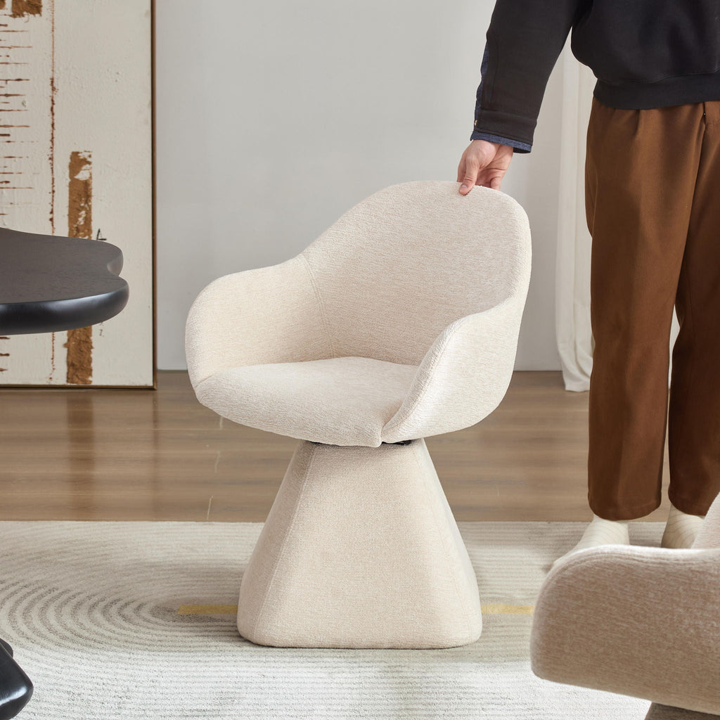 180° Rotating Accent Chair with Swivel and Barrel Back - Beige