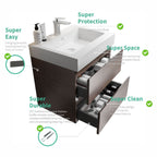 Alice Wall-Mounted Bathroom Vanity with Integrated Sink - Black or White