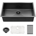 28" Undermount Kitchen Sink with 16 Gauge Steel - Gunmetal Black